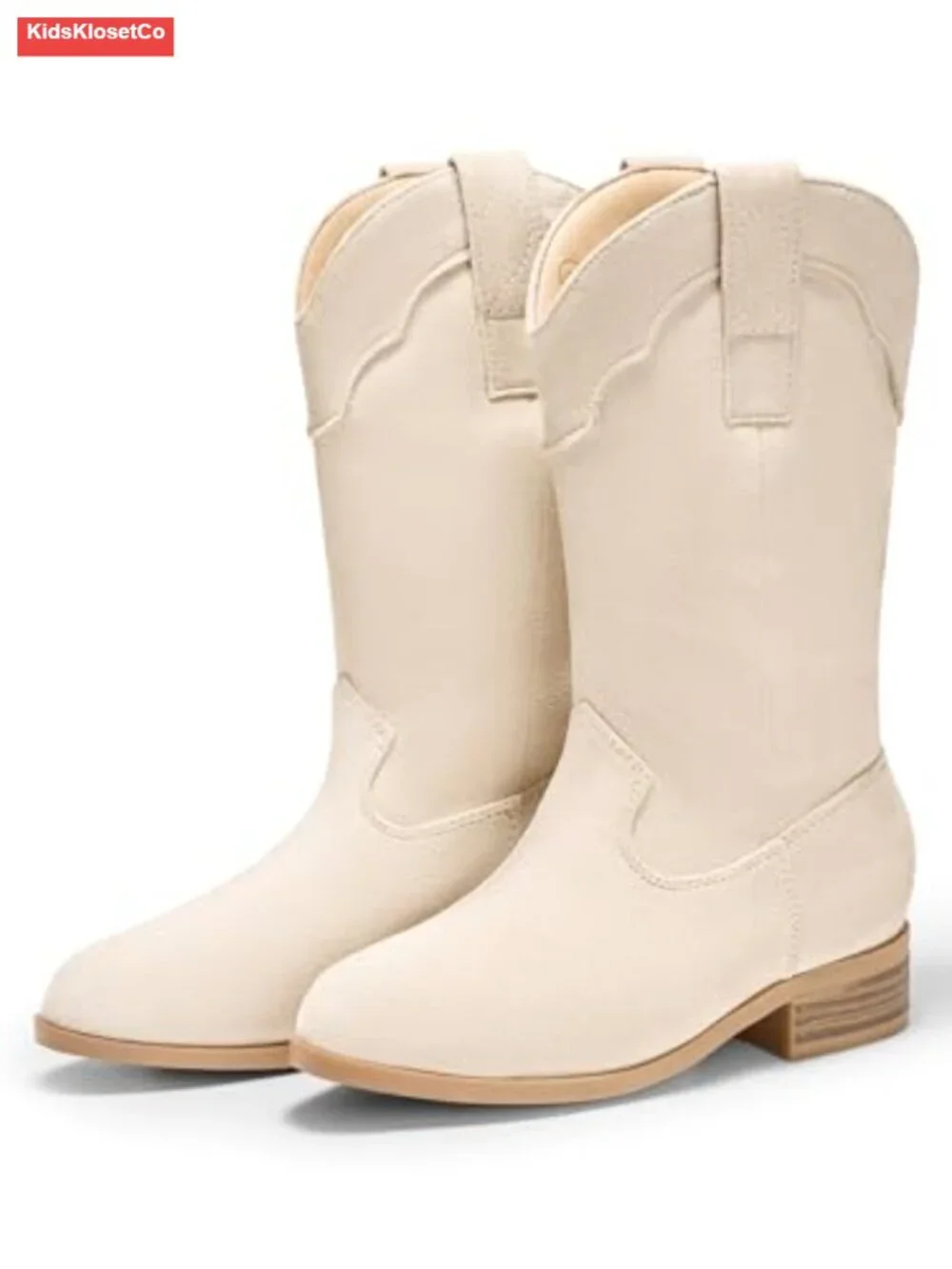 Kids Faux Suede Western Cowboy Boots Pull-On Mid Calf